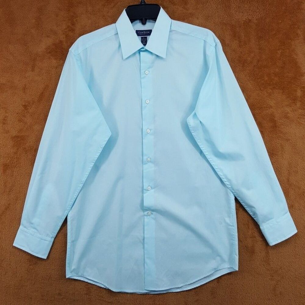 CLUB ROOM Dress Shirt Mens Size 14 14.5 Solid Light Blue Button Up Regular Fit